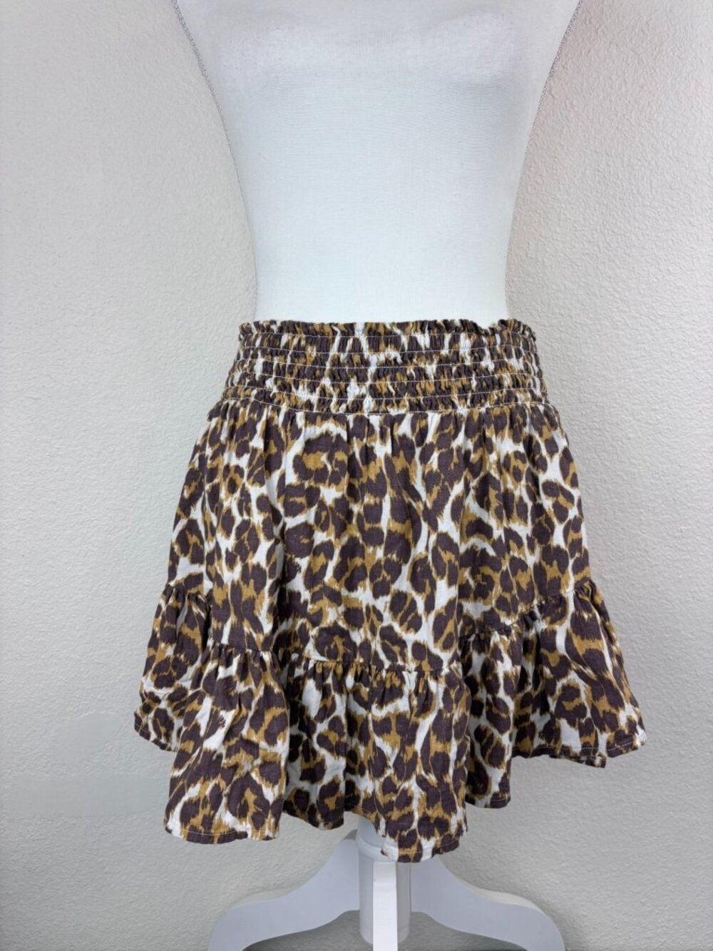Aerie medium brown animal print linen blend ruffle flowy mini skirt casual